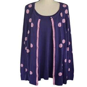 Quacker Factory Purple Dotted Sweater Cardigan w/ attached sweater tank.…
